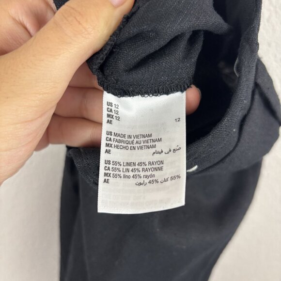 ON 34th Womens Black High Waist Pleated Ankel Wide Leg Paperbag Pants Size 12 - Picture 7 of 10